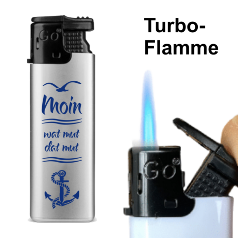 Feuerzeug MOIN - wat mut - dat mut - mit Turbo-Flamme
