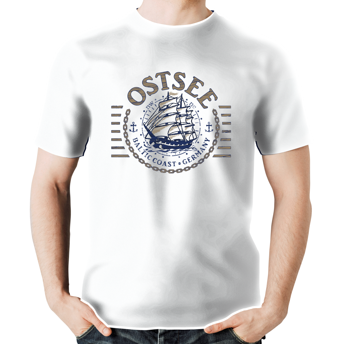 T Shirt #446 Ostsee Segelschiff Weiss