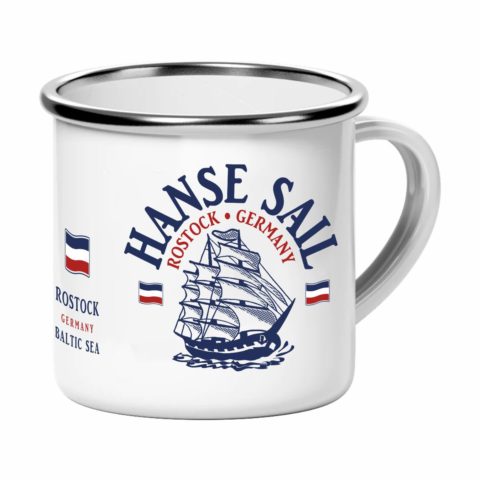 Tasse Edelstahl emailliert Hanse Sail Rostock Segelschiff #454