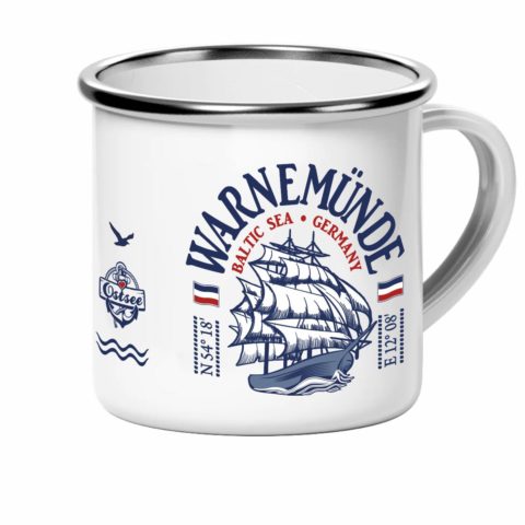 Tasse Edelstahl emailliert Warnemünde Segelschiff #458