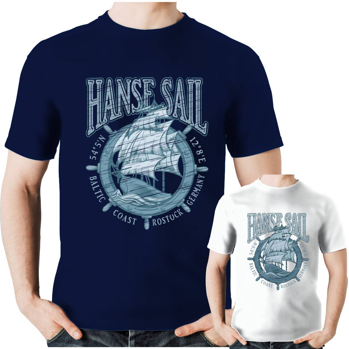 T Shirt #430 Hanse Sail Segelschiff Steuerrad Navy