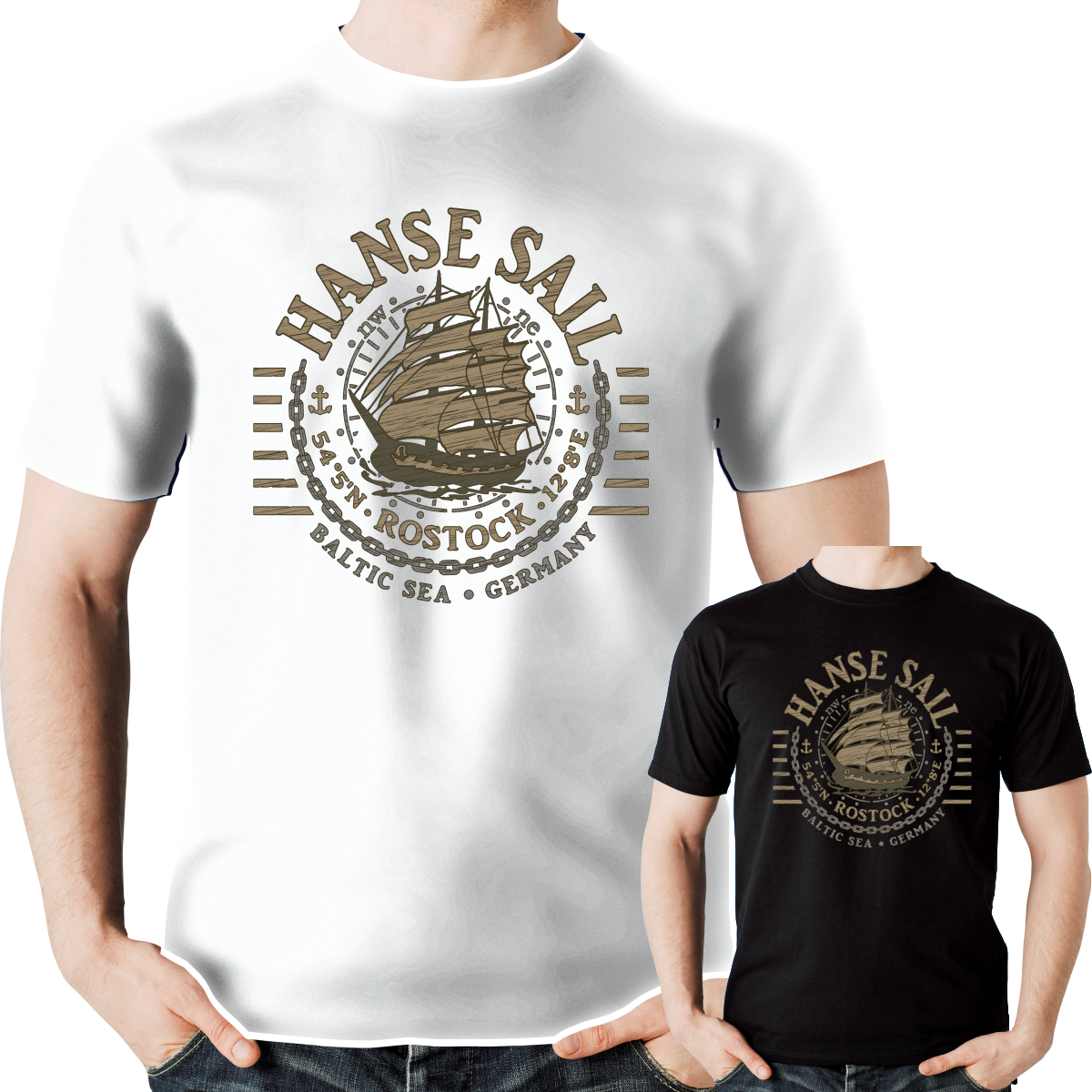 T Shirt #460 Hanse Sail Segelschiff Windrose Weiss