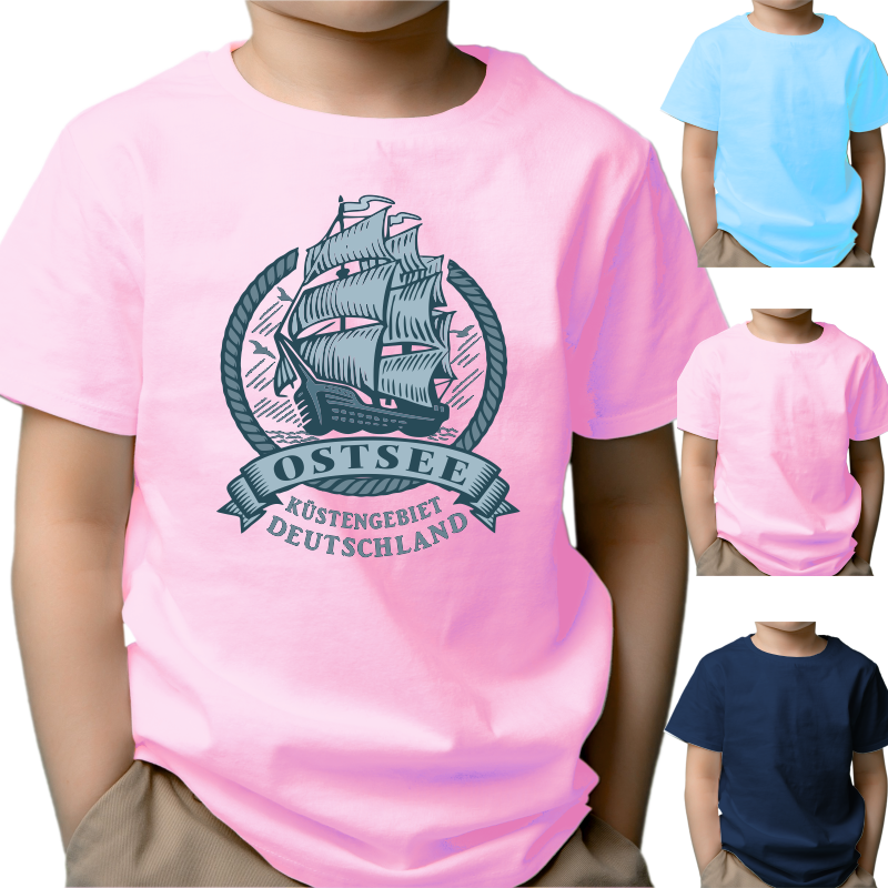 Kinder T Shirt Ostsee Segelschiff #462 Rosa