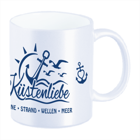Tasse Glitzer fluoreszierend blau - Motiv: Küstenliebe #507