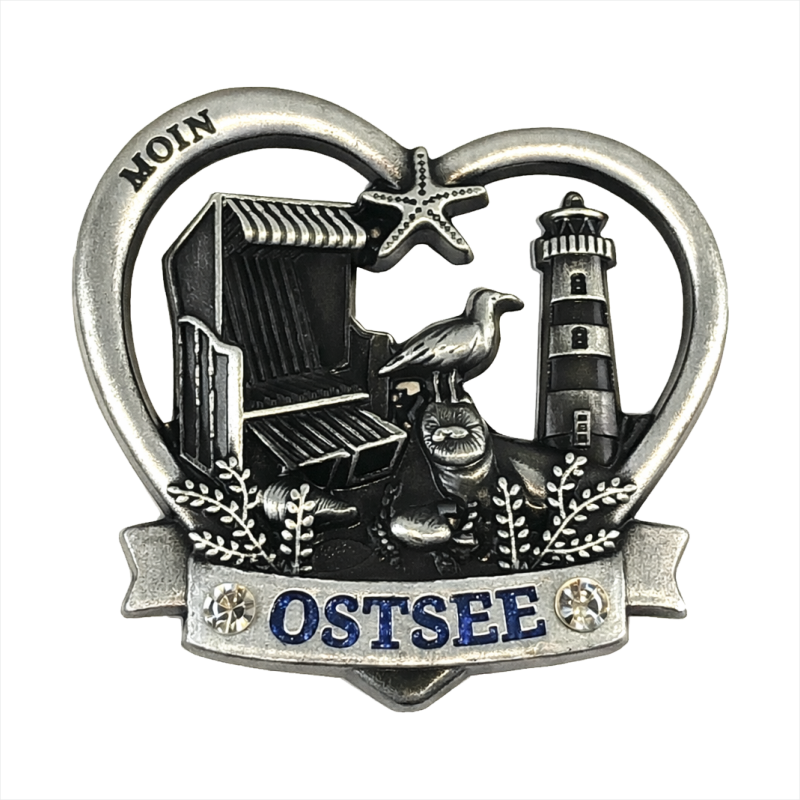Metall Magnet RR Ostsee Herz Strandkorb